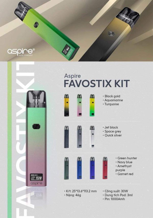 Aspire Favostix Pod Kit 30W Chính Hãng giá rẻ - 10 màu Siêu Hot